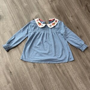 Mini Boden Light Blue Top with Embroidered Collar